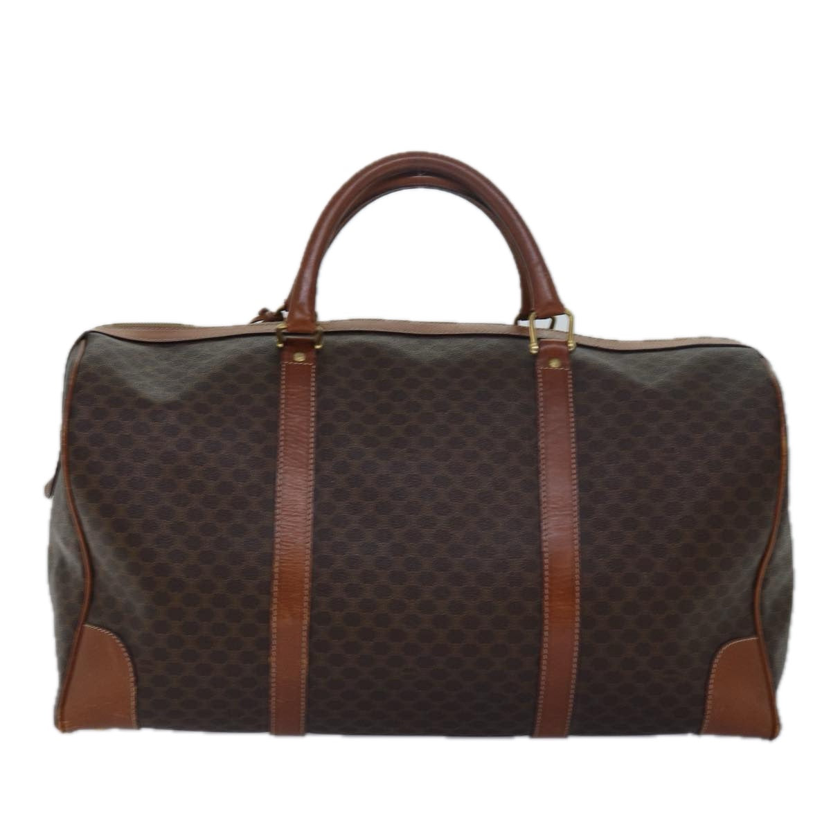 Luxury CELINE Macadam Canvas Boston Bag PVC Leather Brown  15395