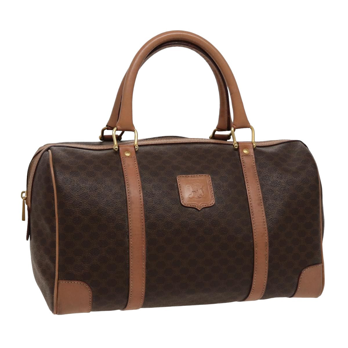 Luxury CELINE Macadam Canvas Boston Bag PVC Leather Brown  15490