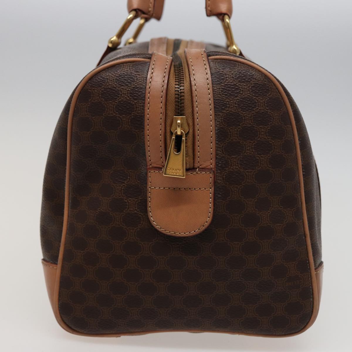 Luxury CELINE Macadam Canvas Boston Bag PVC Leather Brown  15490