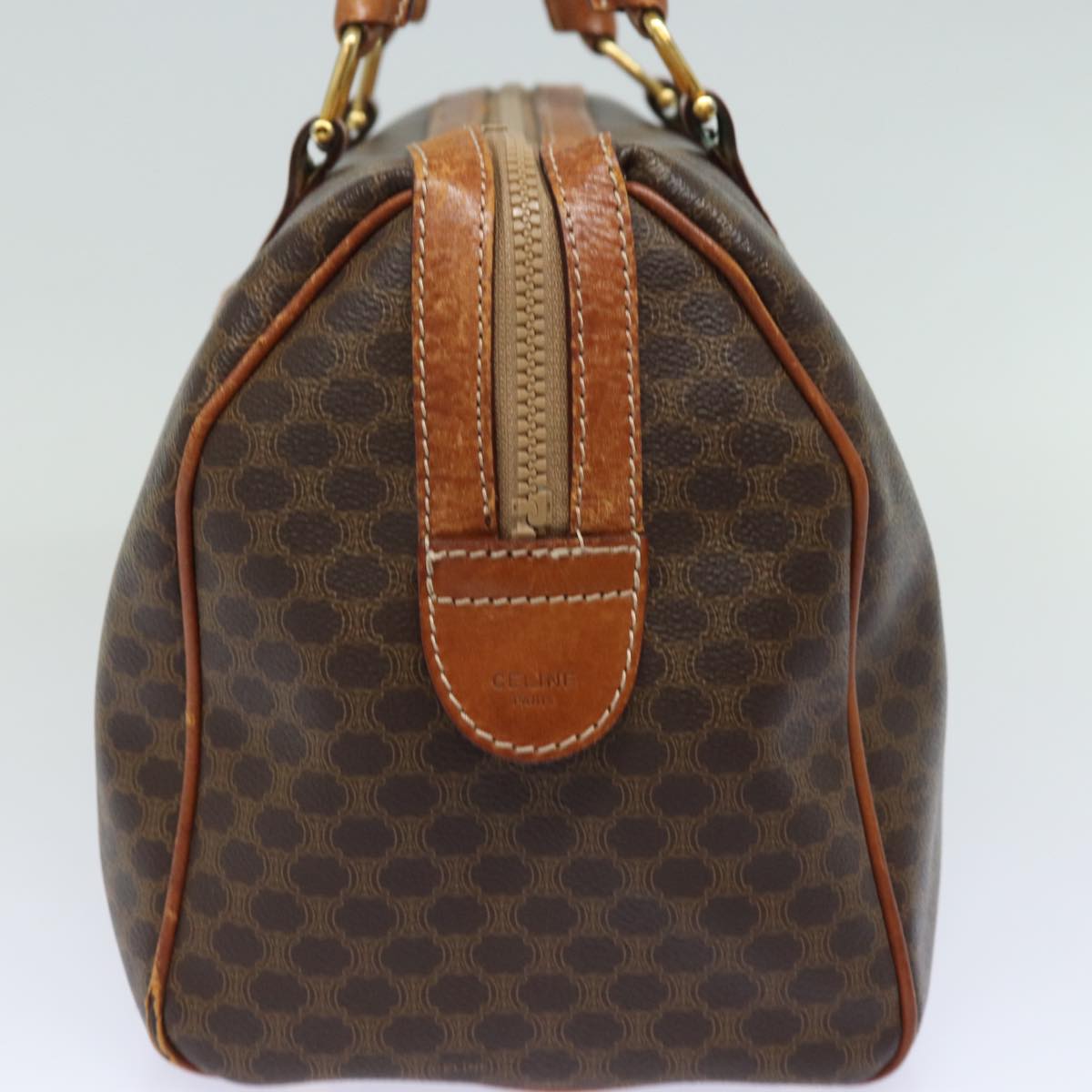 Luxury CELINE Macadam Canvas Boston Bag PVC Leather Brown  15494
