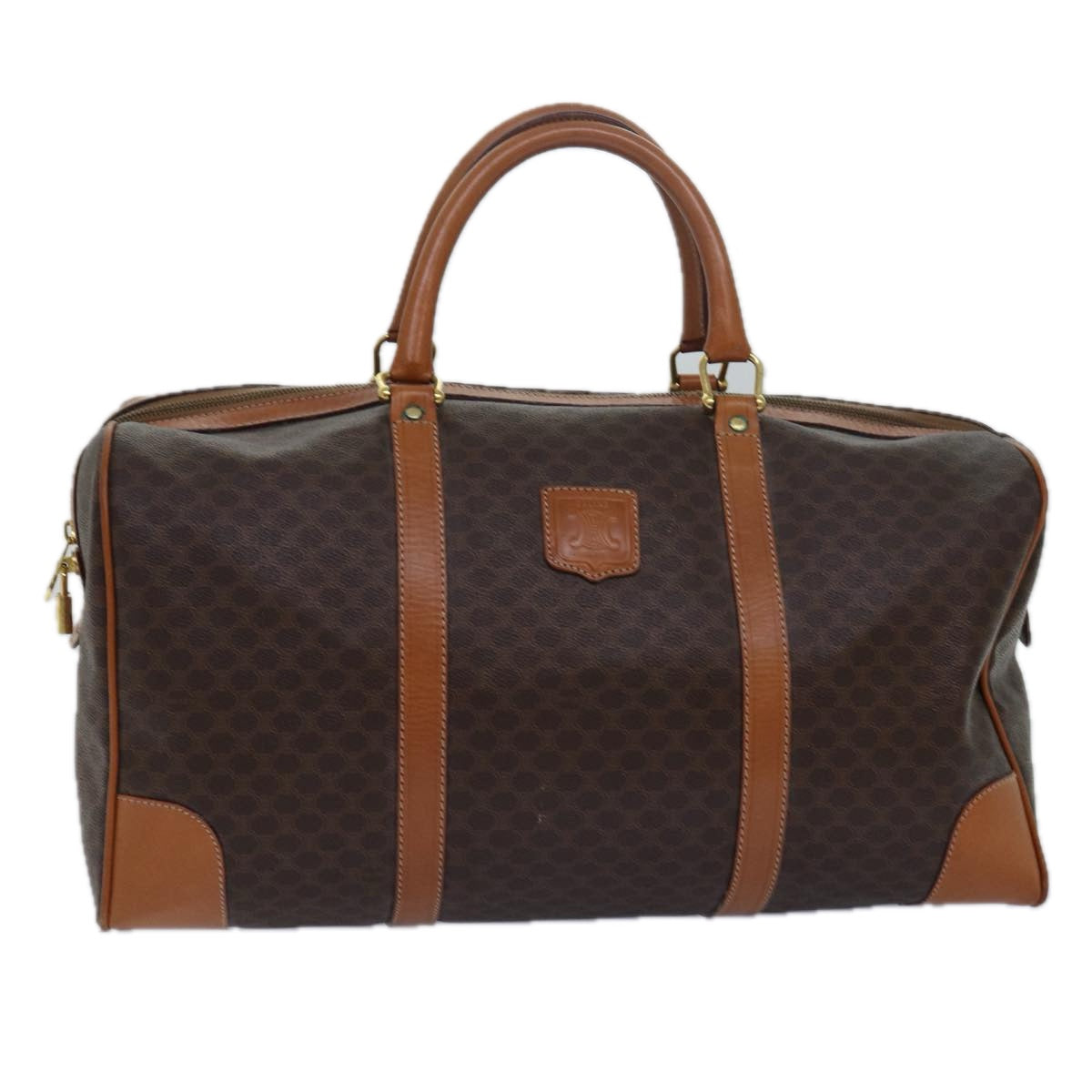 Luxury CELINE Macadam Canvas Boston Bag PVC Leather Brown  15495