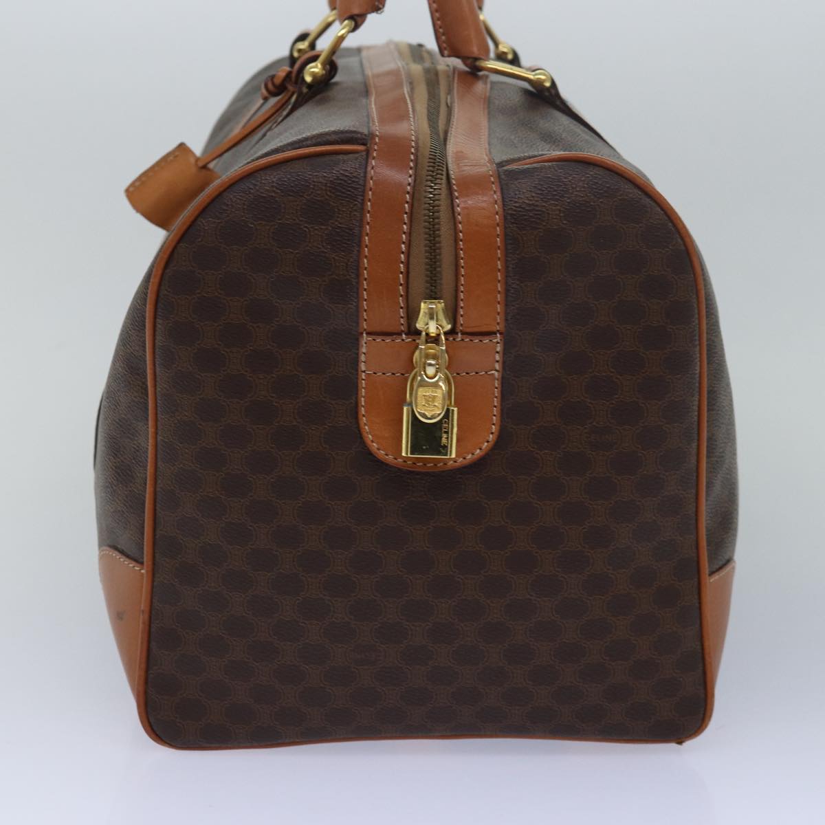 Luxury CELINE Macadam Canvas Boston Bag PVC Leather Brown  15495