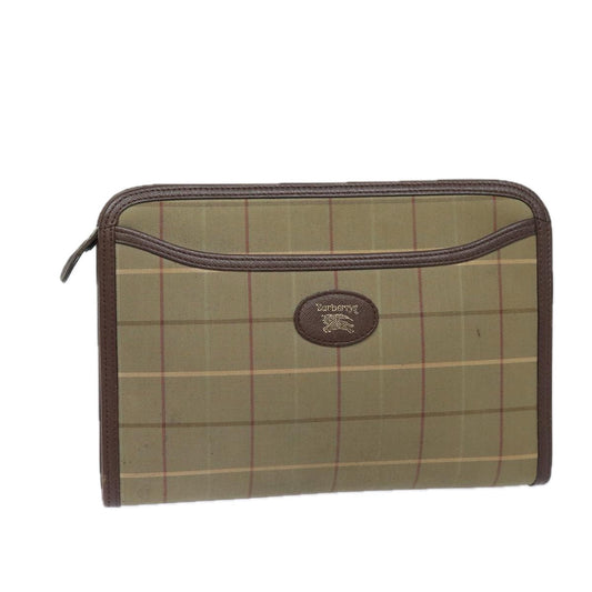 Luxury BurberrySs Nova Check Clutch Bag Canvas Beige Auth bs15676