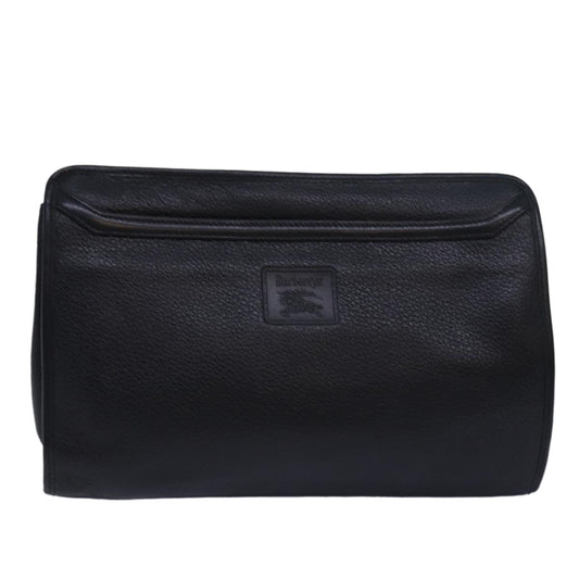 Luxury BurberrySs Clutch Bag Leather Black Auth bs15681