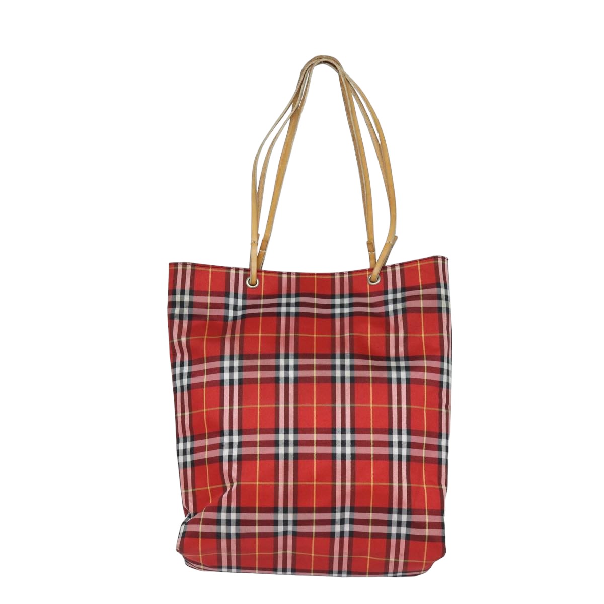 Luxury Burberry Nova Check Tote Bag Canvas Red Auth bs15730