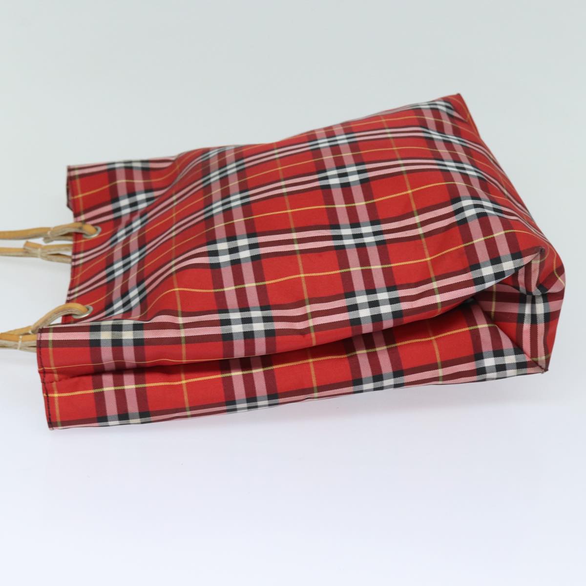 Luxury Burberry Nova Check Tote Bag Canvas Red Auth bs15730