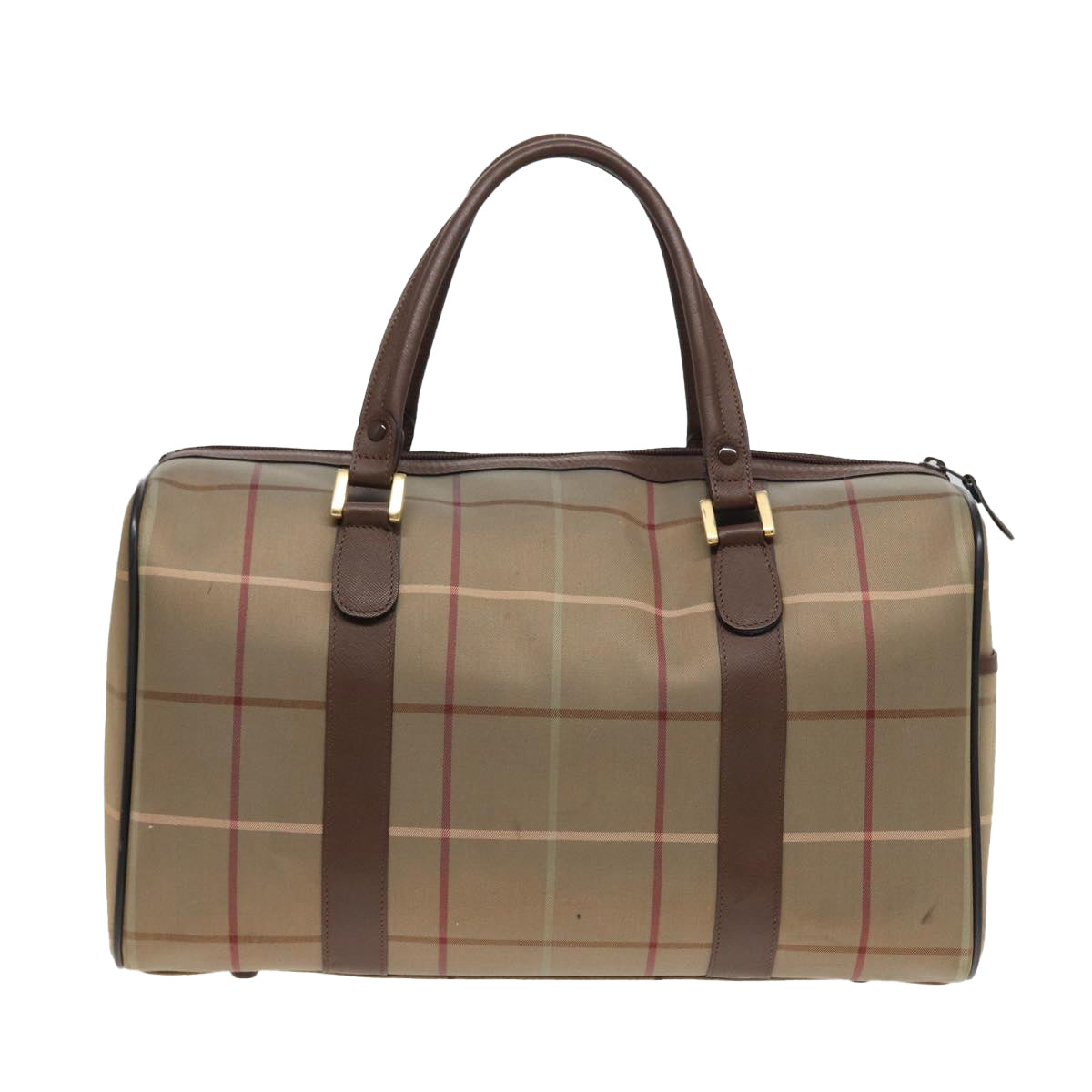 Luxury BurberrySs Nova Check Boston Bag Canvas Beige Auth bs15740