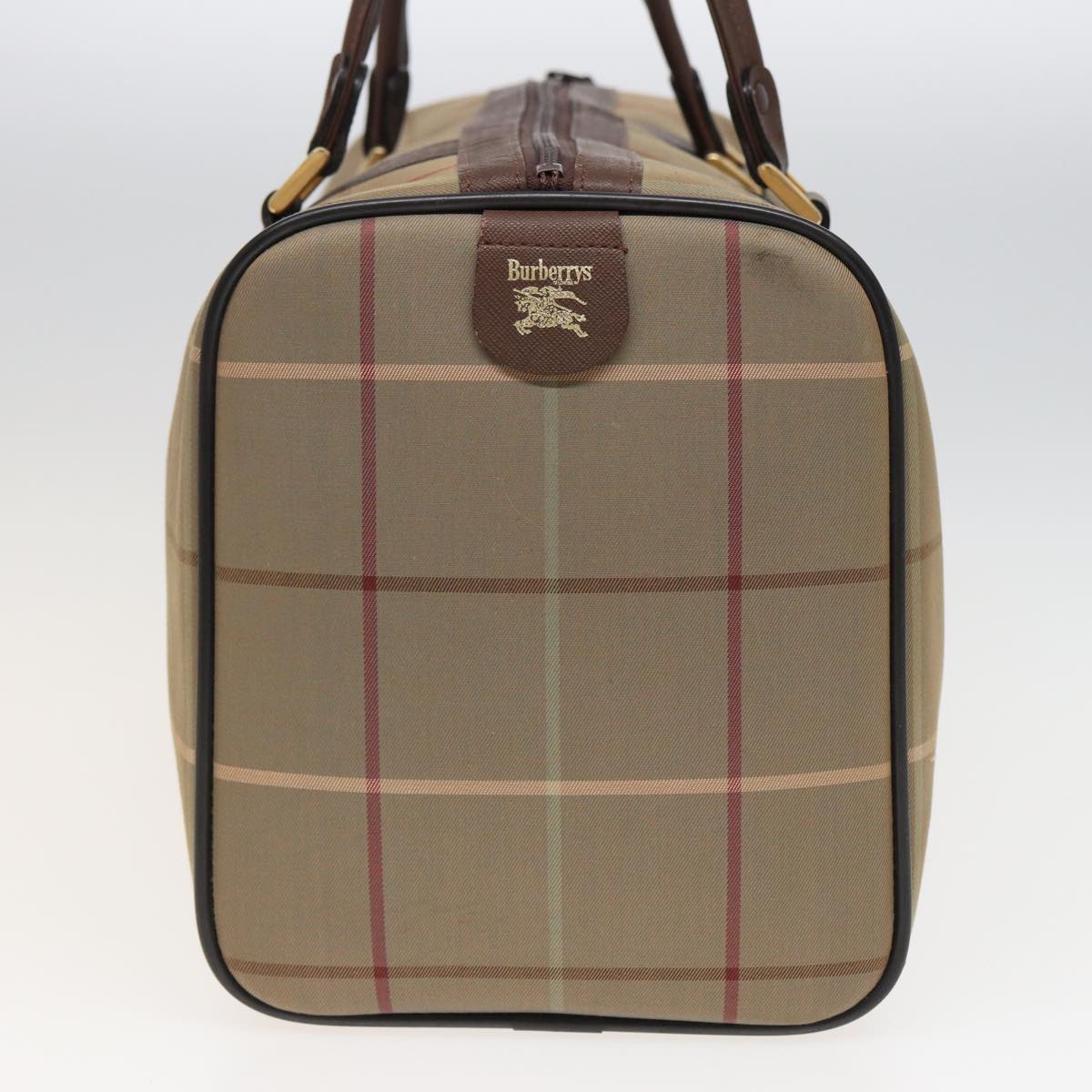 Luxury BurberrySs Nova Check Boston Bag Canvas Beige Auth bs15740