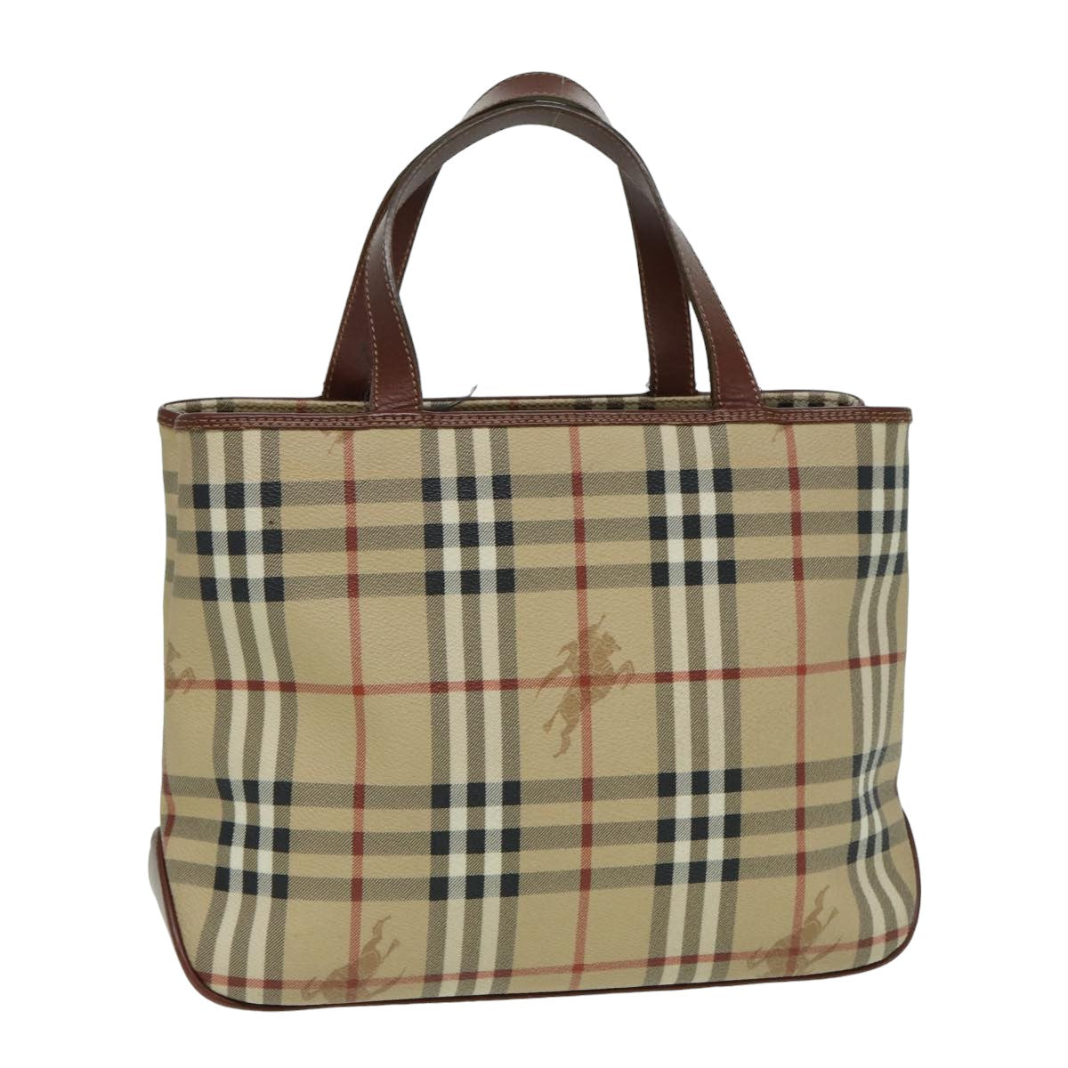 Luxury Burberry Nova Check Hand Bag PVC Beige Auth bs15799