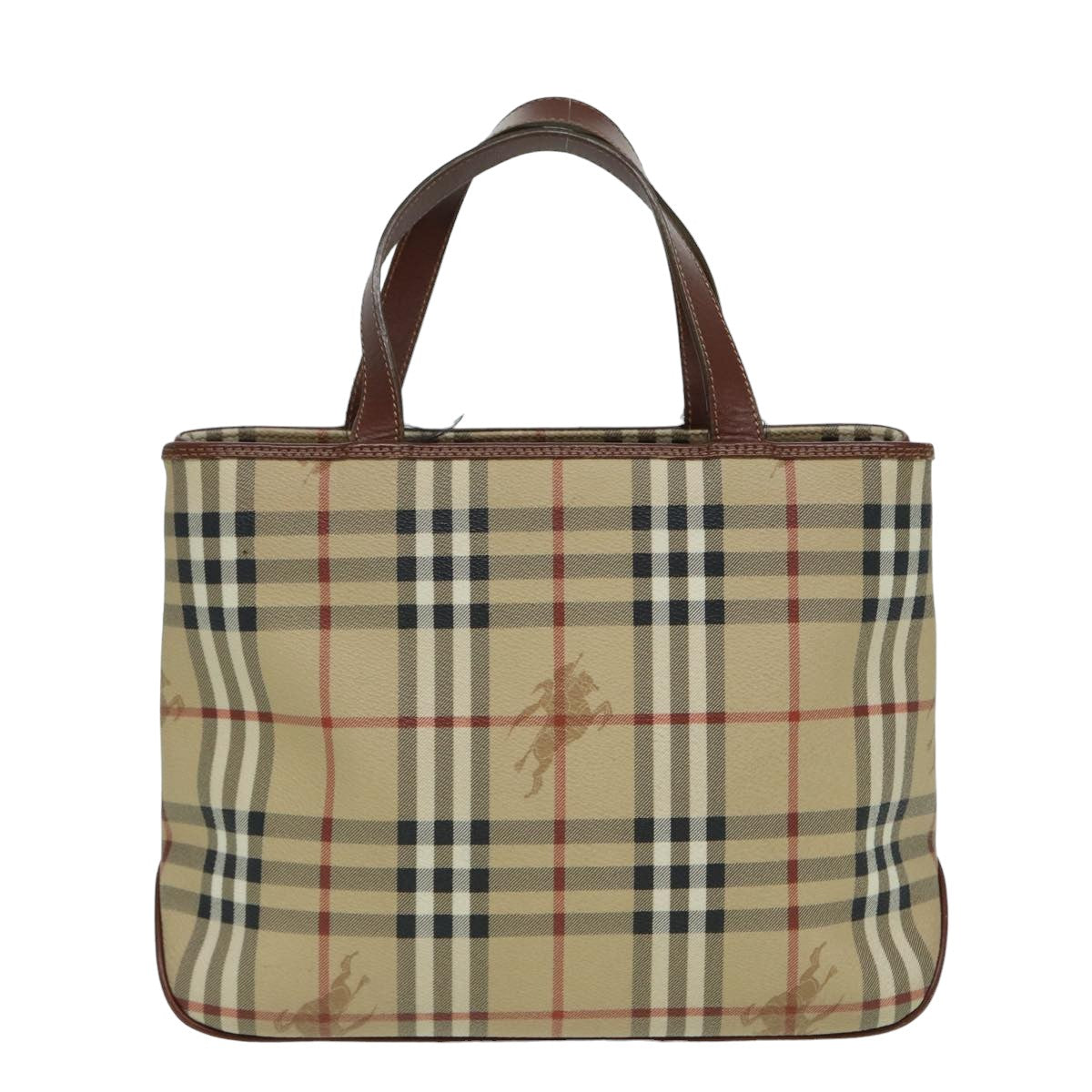 Luxury Burberry Nova Check Hand Bag PVC Beige Auth bs15799