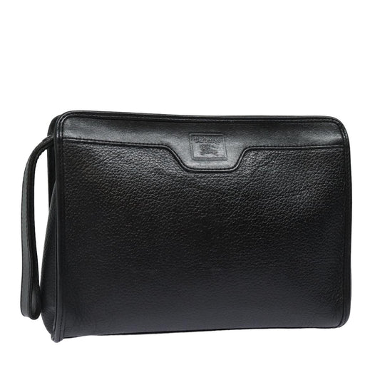 Luxury BurberrySs Clutch Bag Leather Black Auth bs15805