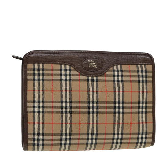 Luxury BurberrySs Nova Check Clutch Bag Canvas Beige Auth bs15806