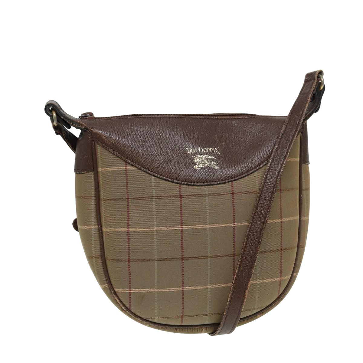 Luxury BurberrySs Nova Check Shoulder Bag Canvas Beige Brown Auth bs15807