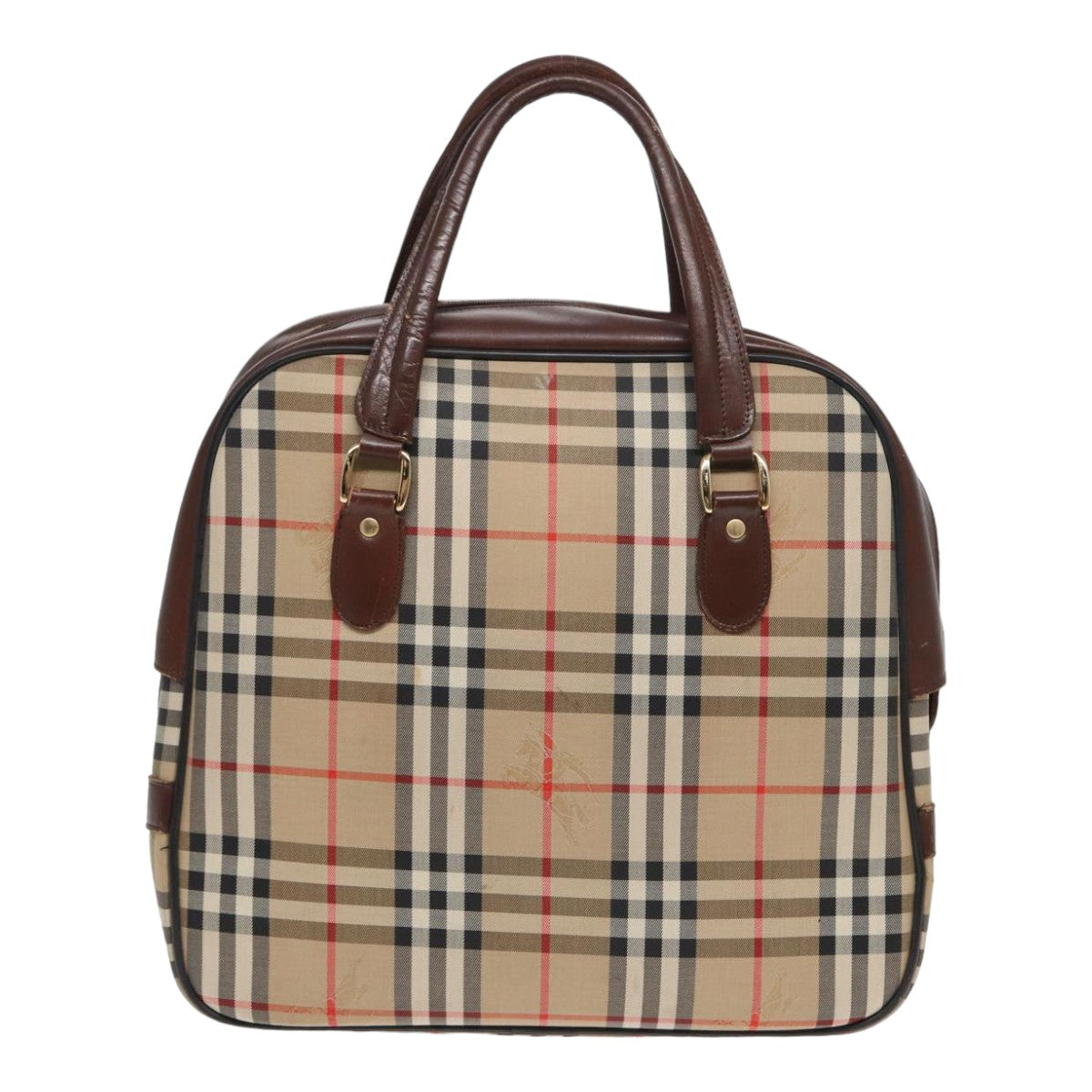 Luxury BurberrySs Nova Check Hand Bag Canvas Beige Auth bs16012
