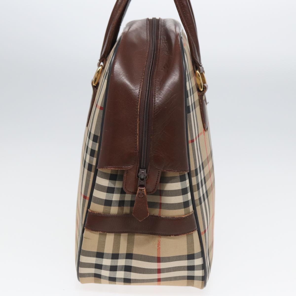 Luxury BurberrySs Nova Check Hand Bag Canvas Beige Auth bs16012