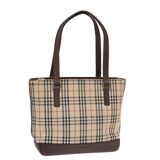 Luxury Burberry Nova Check Tote Bag Canvas Beige Brown Auth bs16017