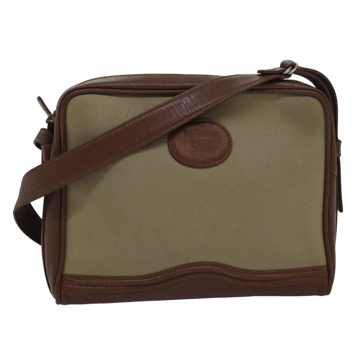 Luxury BurberrySs Shoulder Bag Canvas Leather Beige Auth bs16124