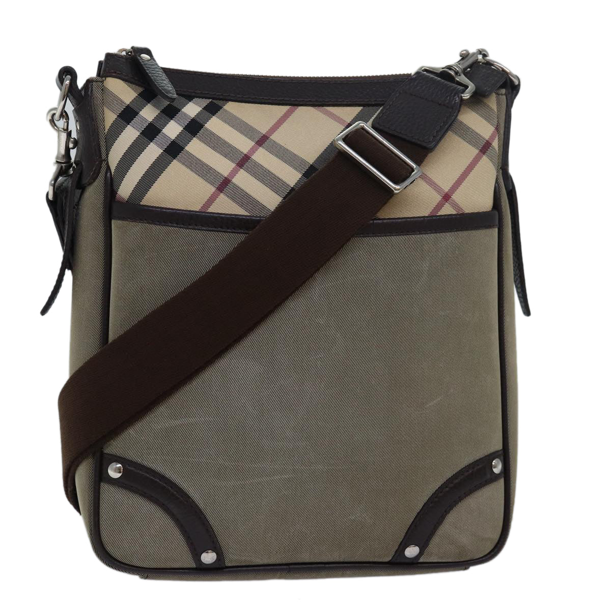 Luxury Burberry Nova Check Shoulder Bag Canvas Beige Auth bs16156