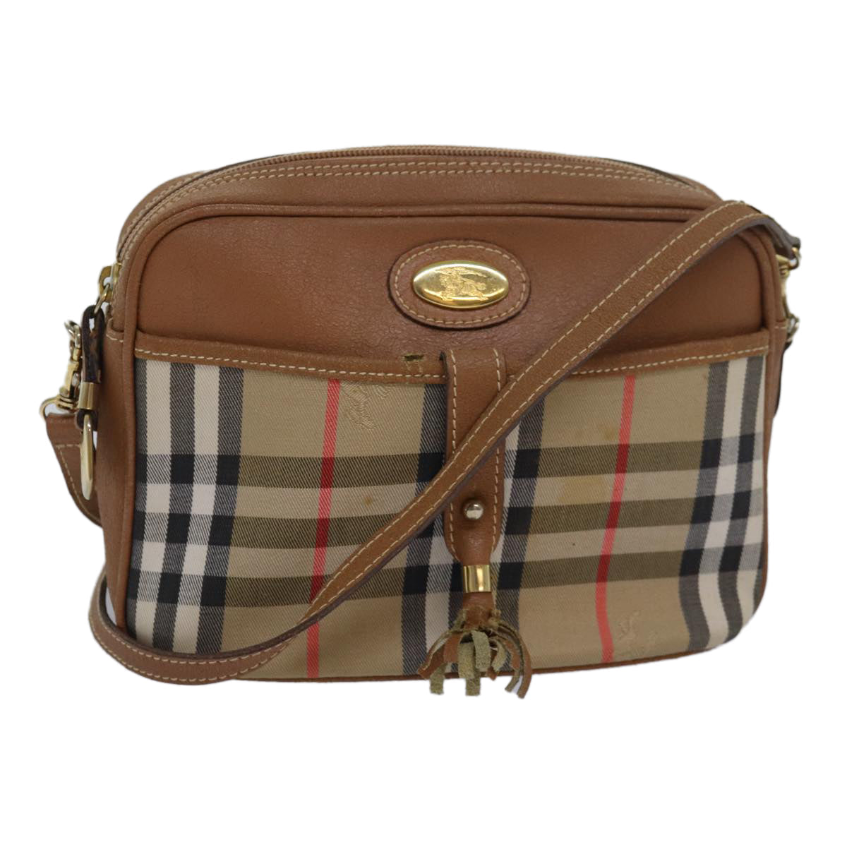 Luxury BurberrySs Nova Check Shoulder Bag Canvas Beige Auth bs16160