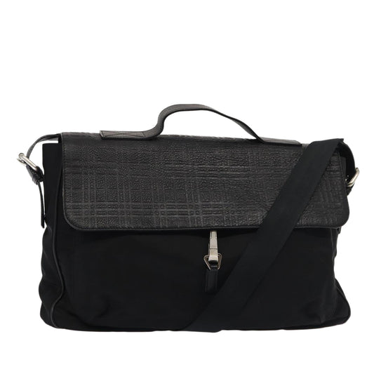 Luxury Burberry Nova Check Hand Bag Leather nylon 2way Black Auth bs16211