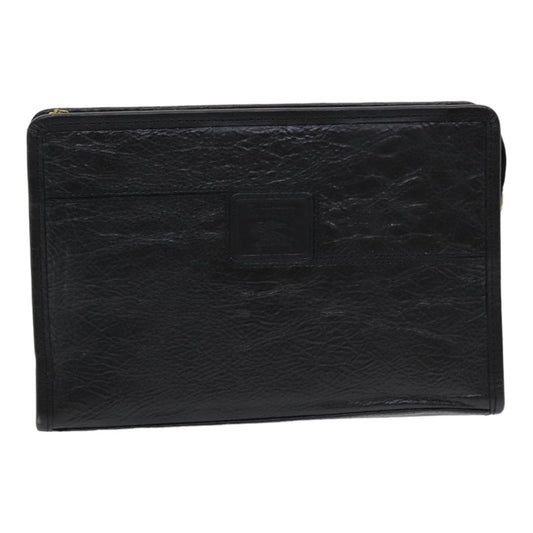 Luxury BurberrySs Clutch Bag Leather Black Auth bs16273