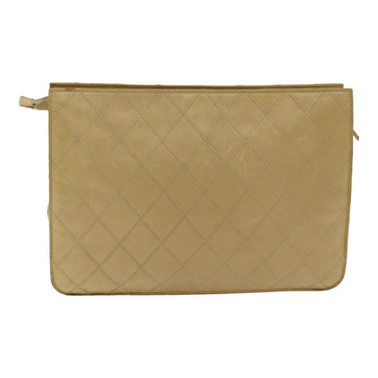 CHANEL Bicolore Clutch Bag Leather Beige CC Auth bs16340