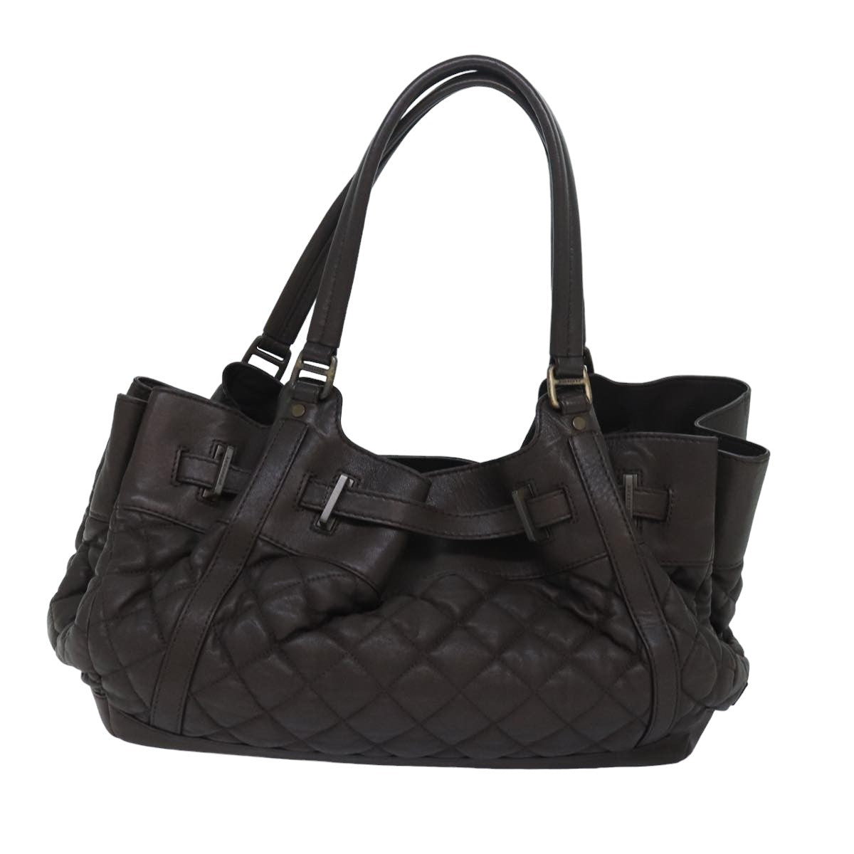 Luxury Burberry Tote Bag Leather Brown Auth bs16404