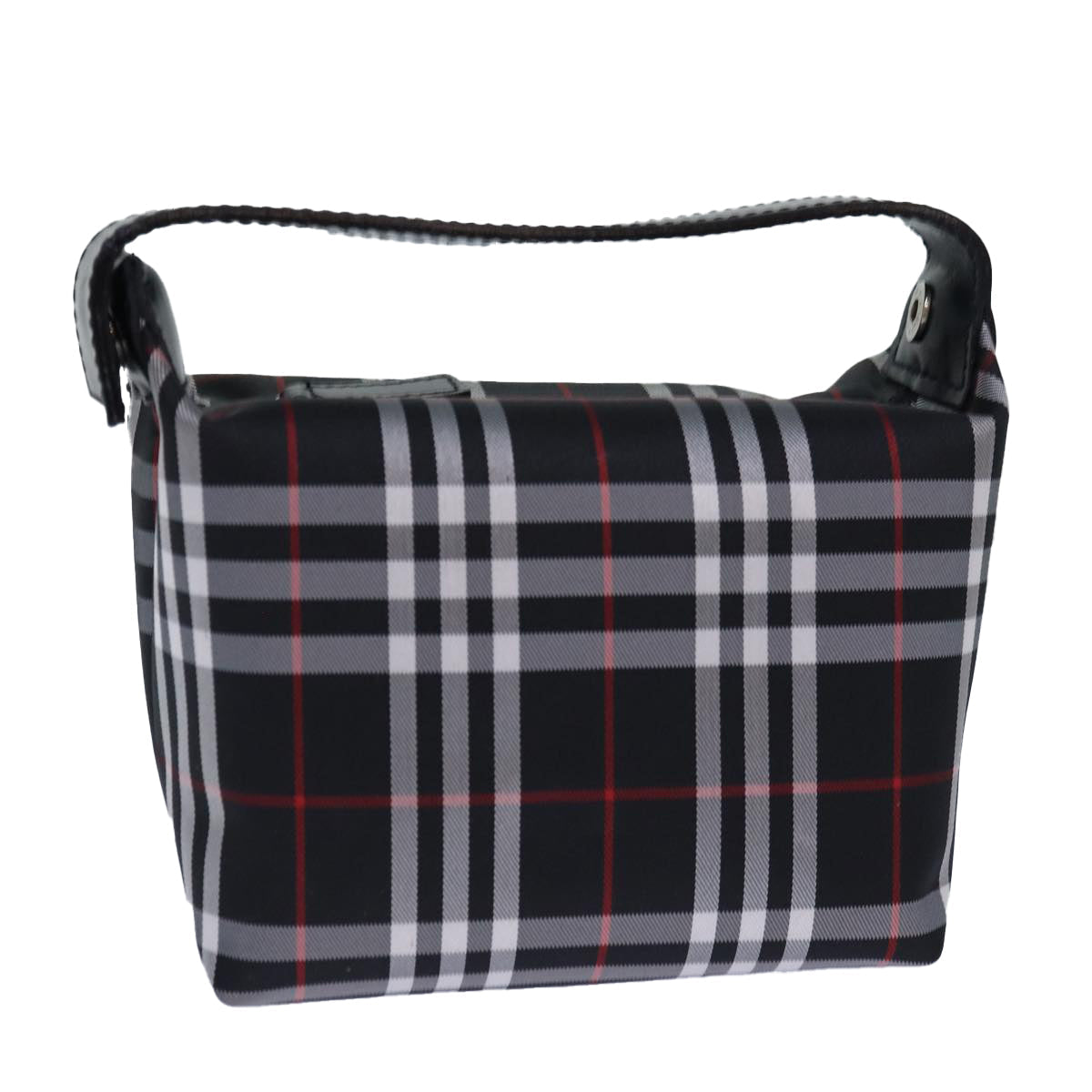 Luxury Burberry Nova Check Hand Bag Nylon Silver Black Auth bs16532