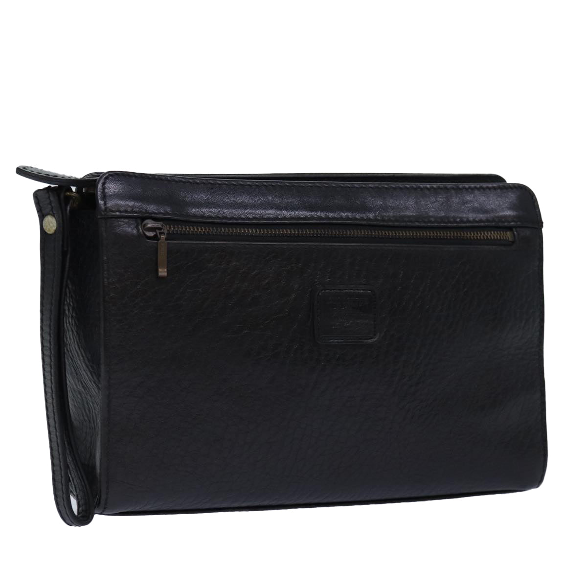 Luxury BurberrySs Clutch Bag Leather Black Gold Auth bs16534