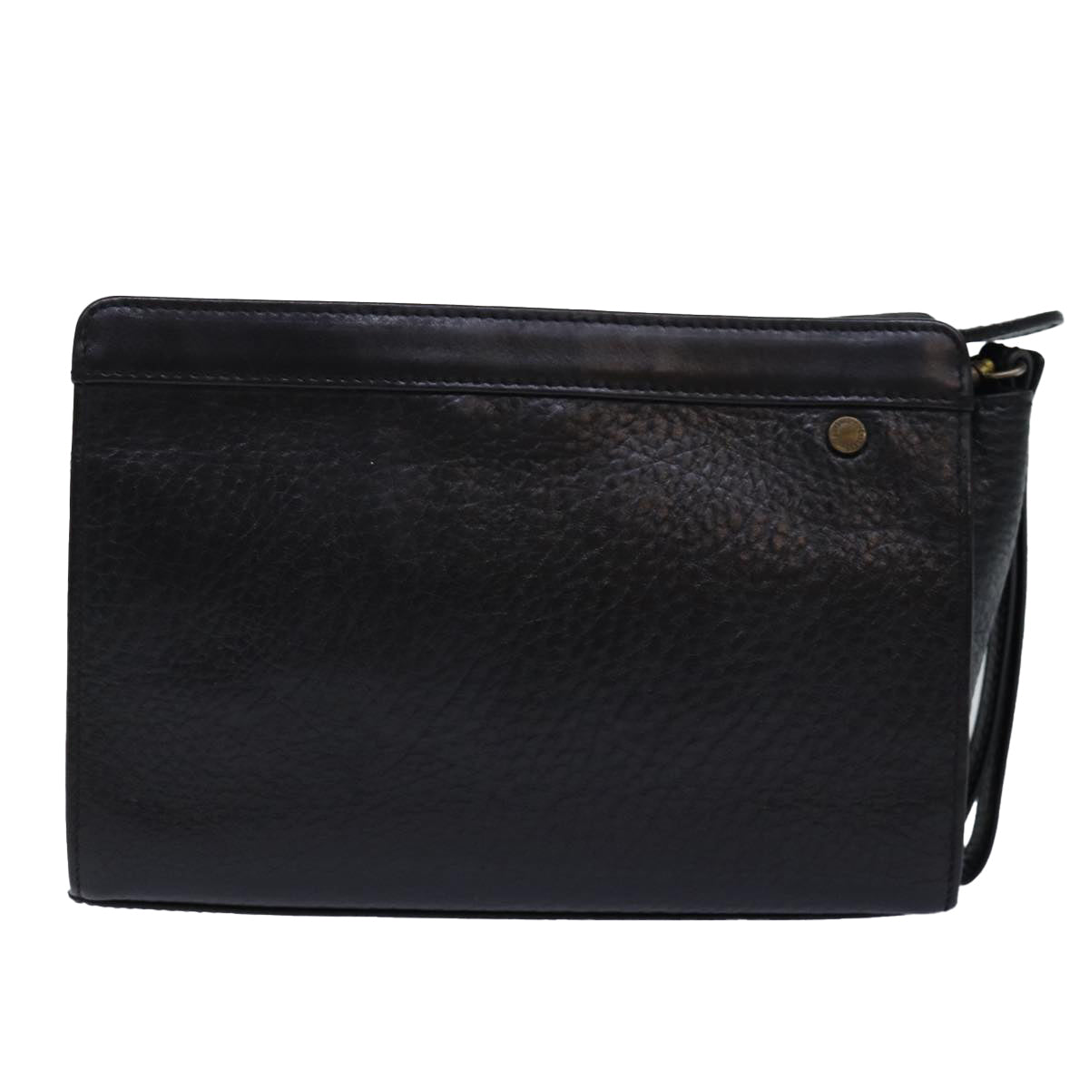 Luxury BurberrySs Clutch Bag Leather Black Gold Auth bs16534