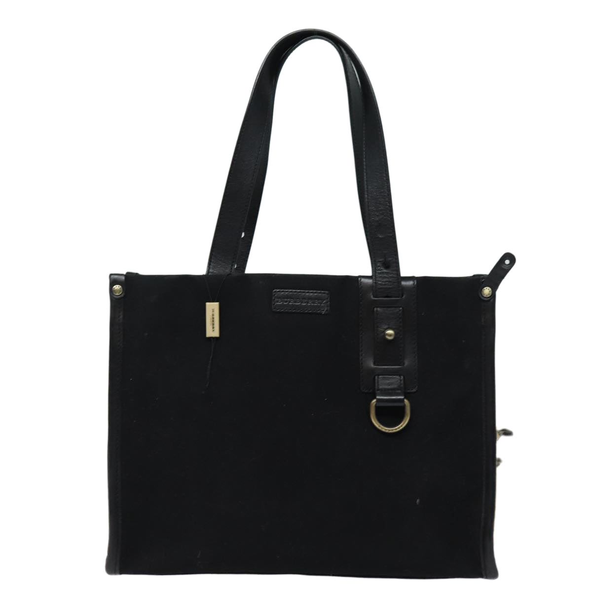 Luxury Burberry Tote Bag Canvas Beige Black Auth bs16580