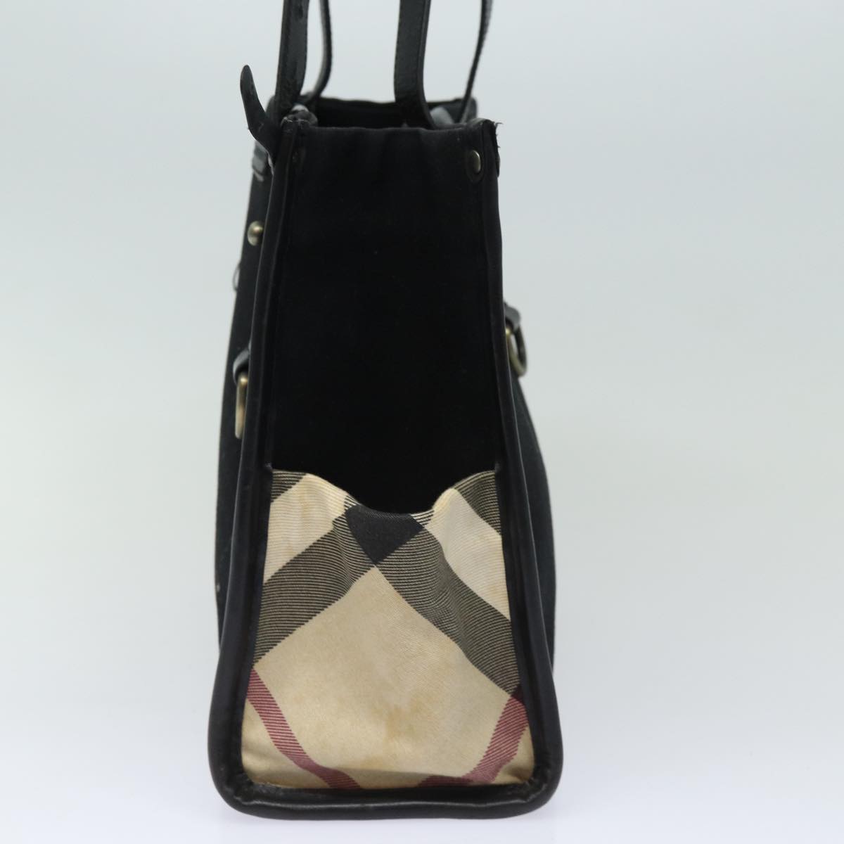 Luxury Burberry Tote Bag Canvas Beige Black Auth bs16580