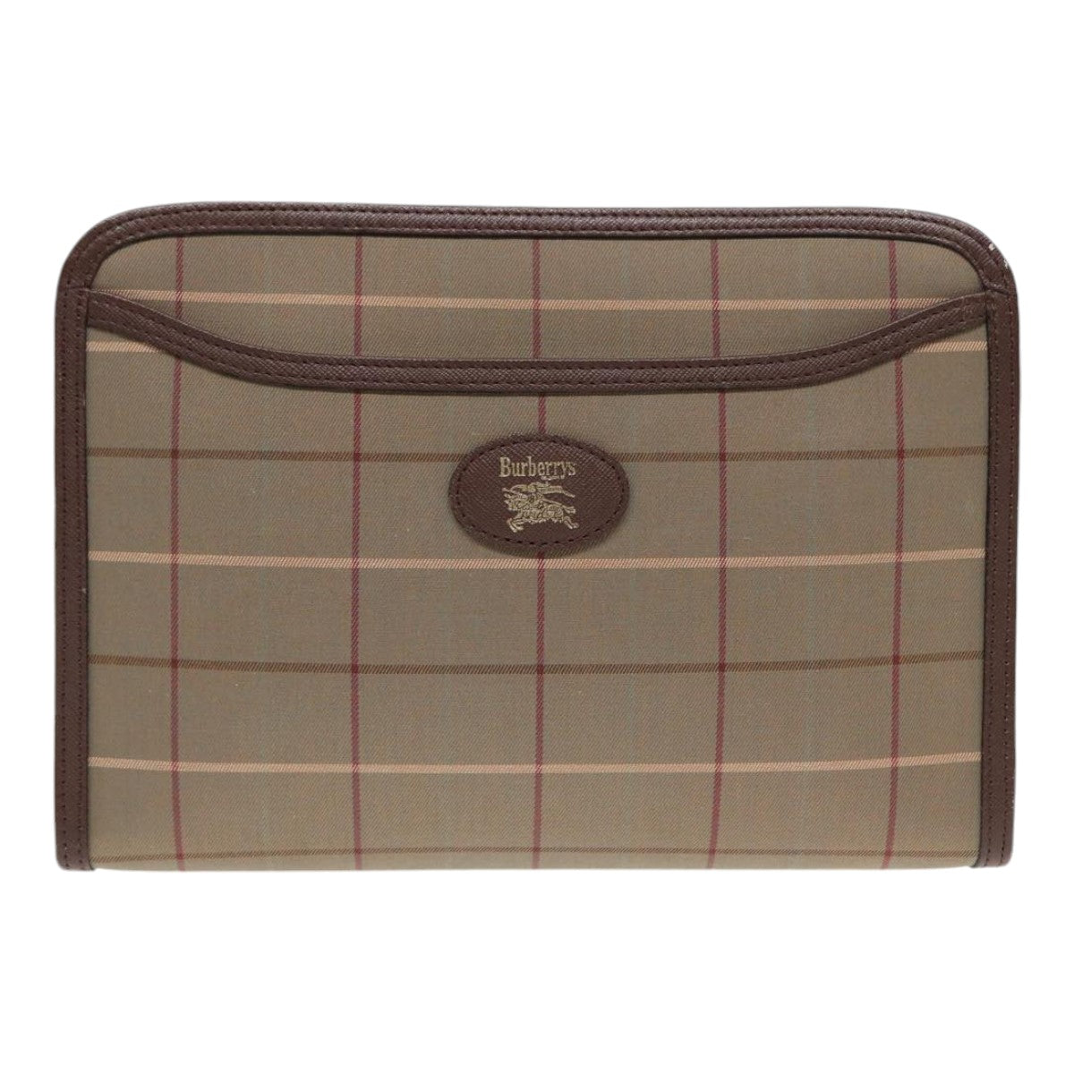 Luxury BurberrySs Nova Check Clutch Bag Canvas Leather 2Set Brown Beige Auth bs16912