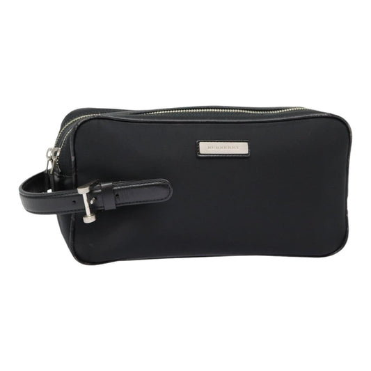 Luxury Burberry Second Bag Nylon Leather Black Silver Auth bs16972