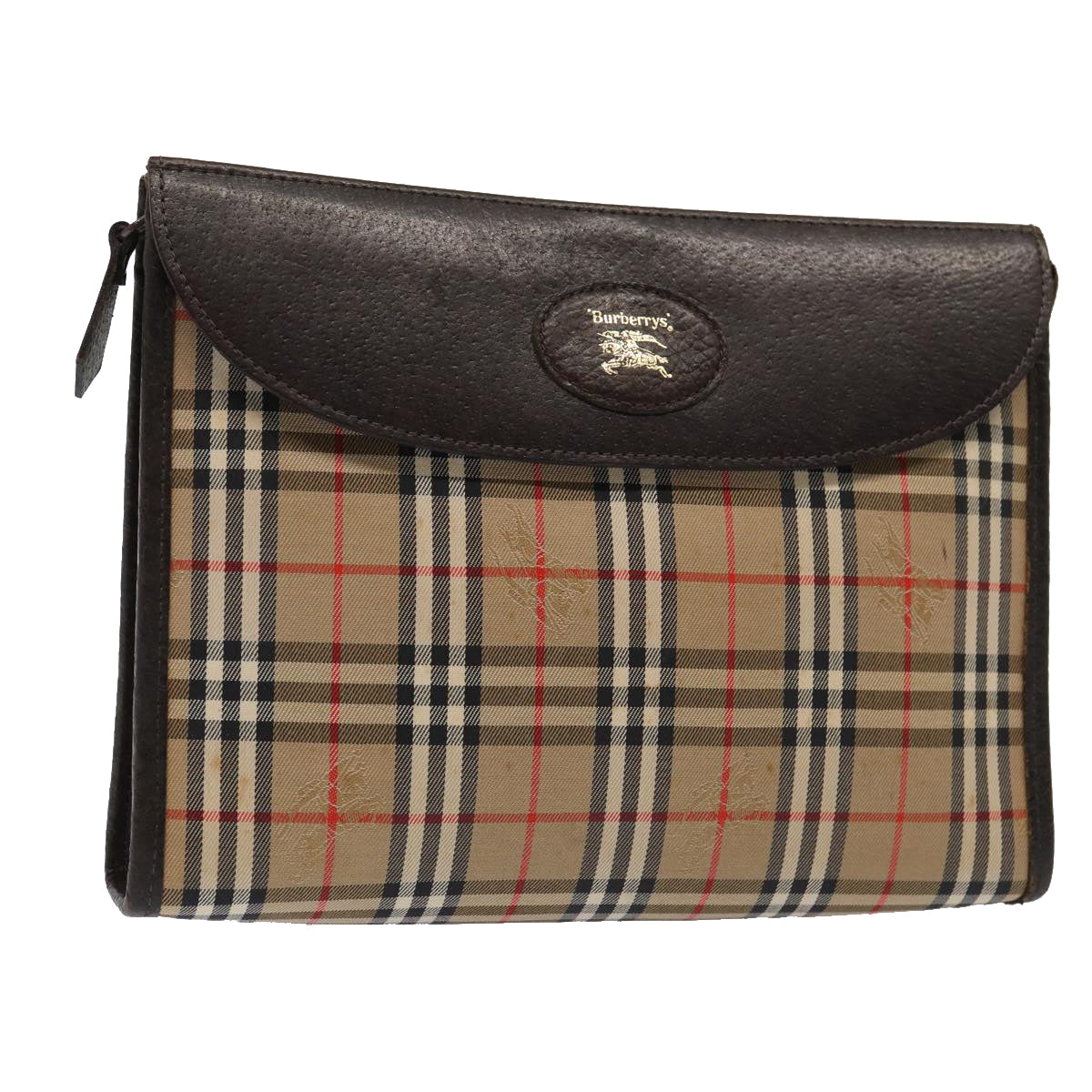 Luxury BurberrySs Nova Check Clutch Bag Canvas Leather Beige Brown gold Auth bs17029