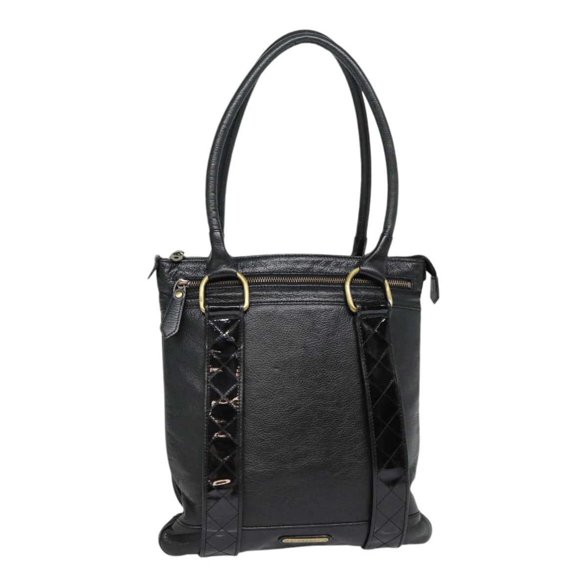 Luxury Burberry Shoulder Bag Leather Black Gold Auth bs17314