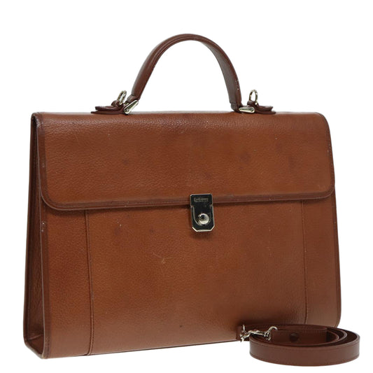 Luxury BurberrySs Hand Bag Leather 2way Brown Silver Auth bs17329