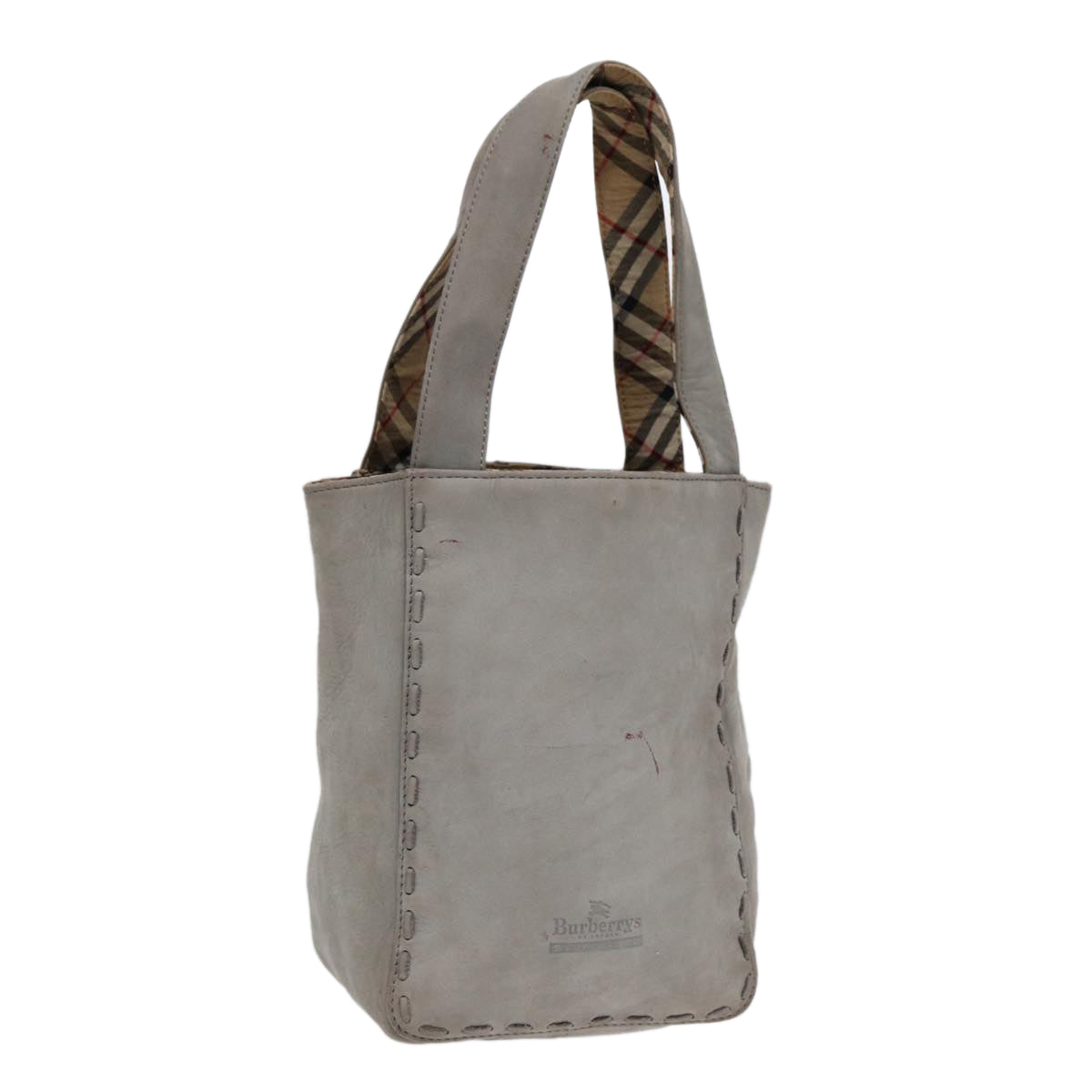 Luxury BurberrySs Hand Bag Leather Gray Silver Auth bs17438