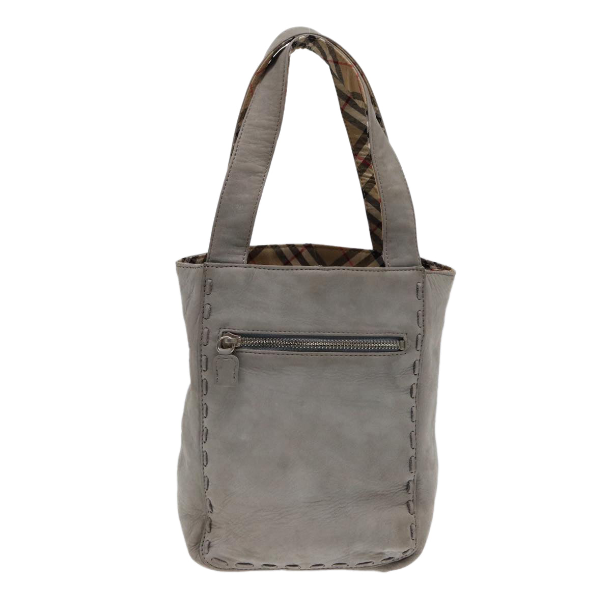 Luxury BurberrySs Hand Bag Leather Gray Silver Auth bs17438