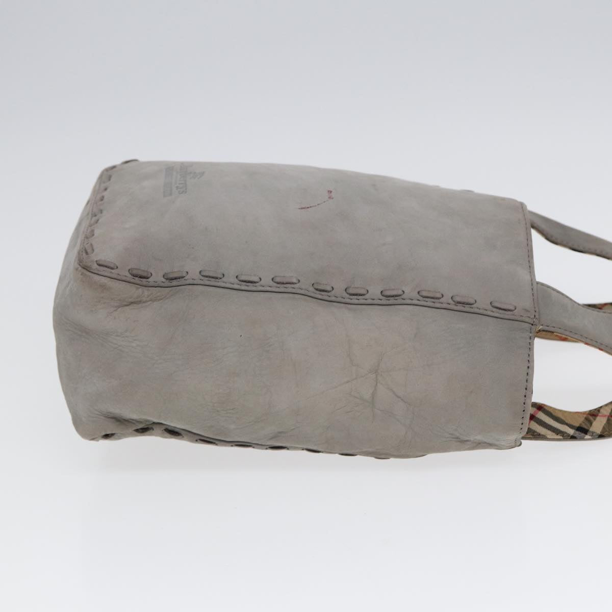 Luxury BurberrySs Hand Bag Leather Gray Silver Auth bs17438