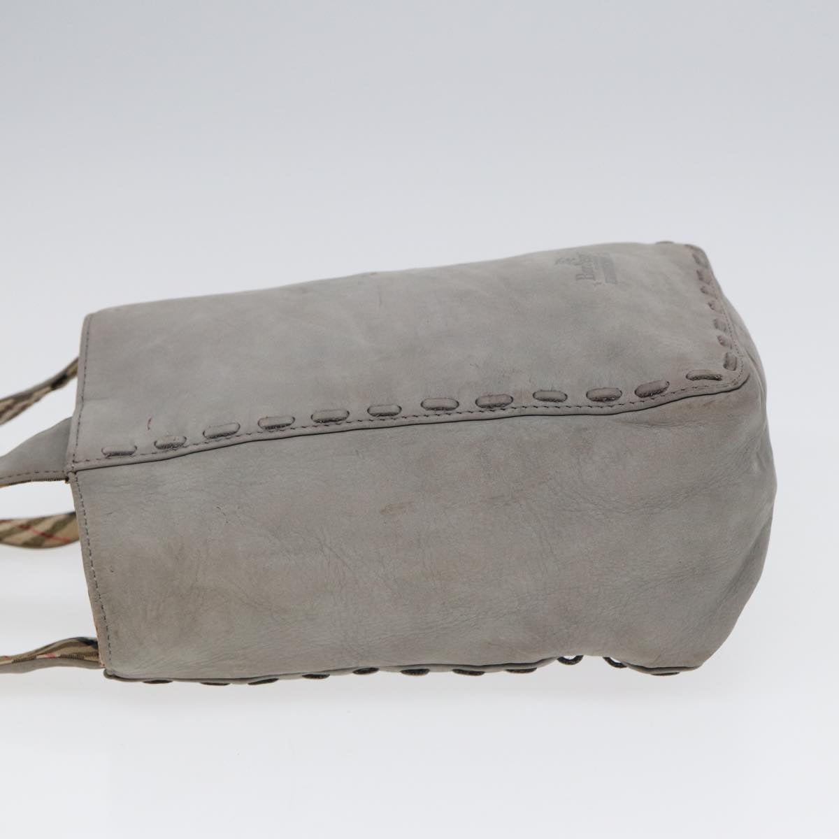 Luxury BurberrySs Hand Bag Leather Gray Silver Auth bs17438