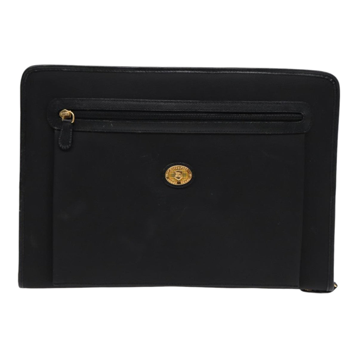 Luxury BurberrySs Clutch Bag PVC Black Gold Auth bs17440