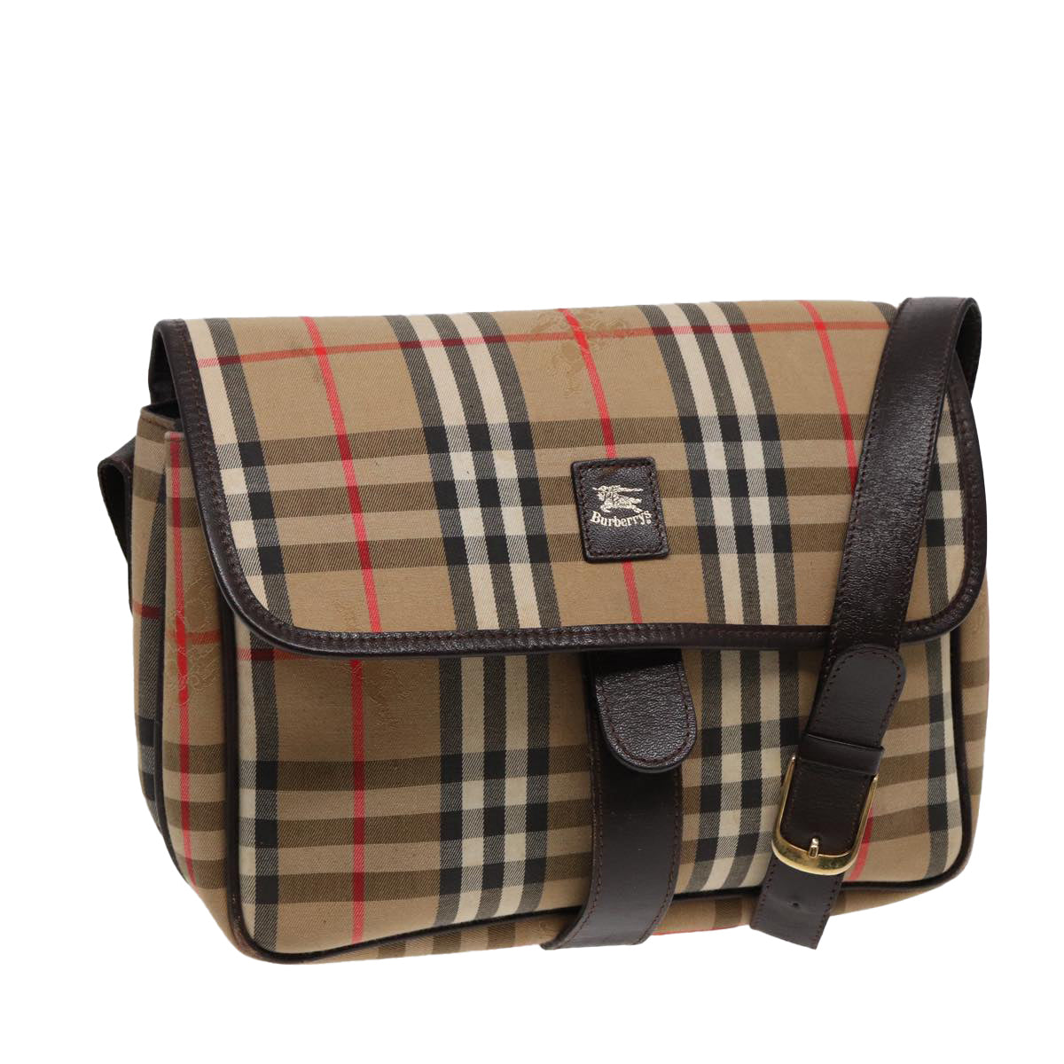 Luxury BurberrySs Nova Check Shoulder Bag Canvas Beige Gold Auth bs17481