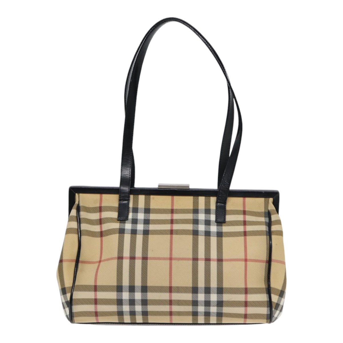 Luxury Burberry Nova Check Shoulder Bag PVC Beige Silver Auth bs17694