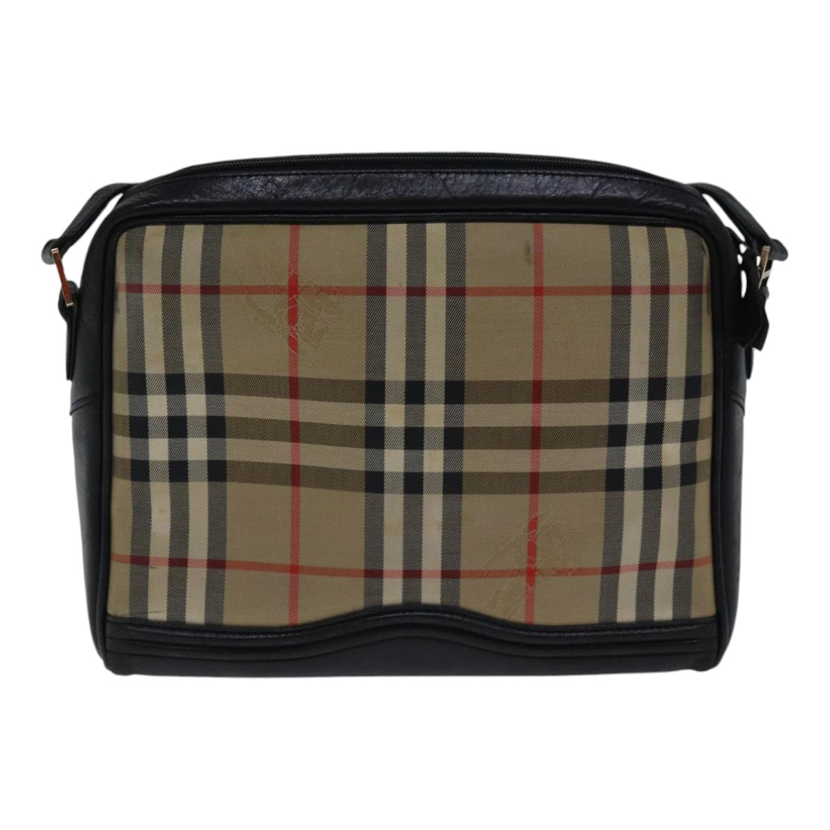 Luxury BurberrySs Nova Check Shoulder Bag Canvas Beige Gold Auth bs17696