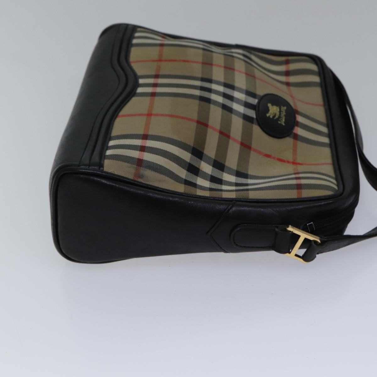 Luxury BurberrySs Nova Check Shoulder Bag Canvas Beige Gold Auth bs17696