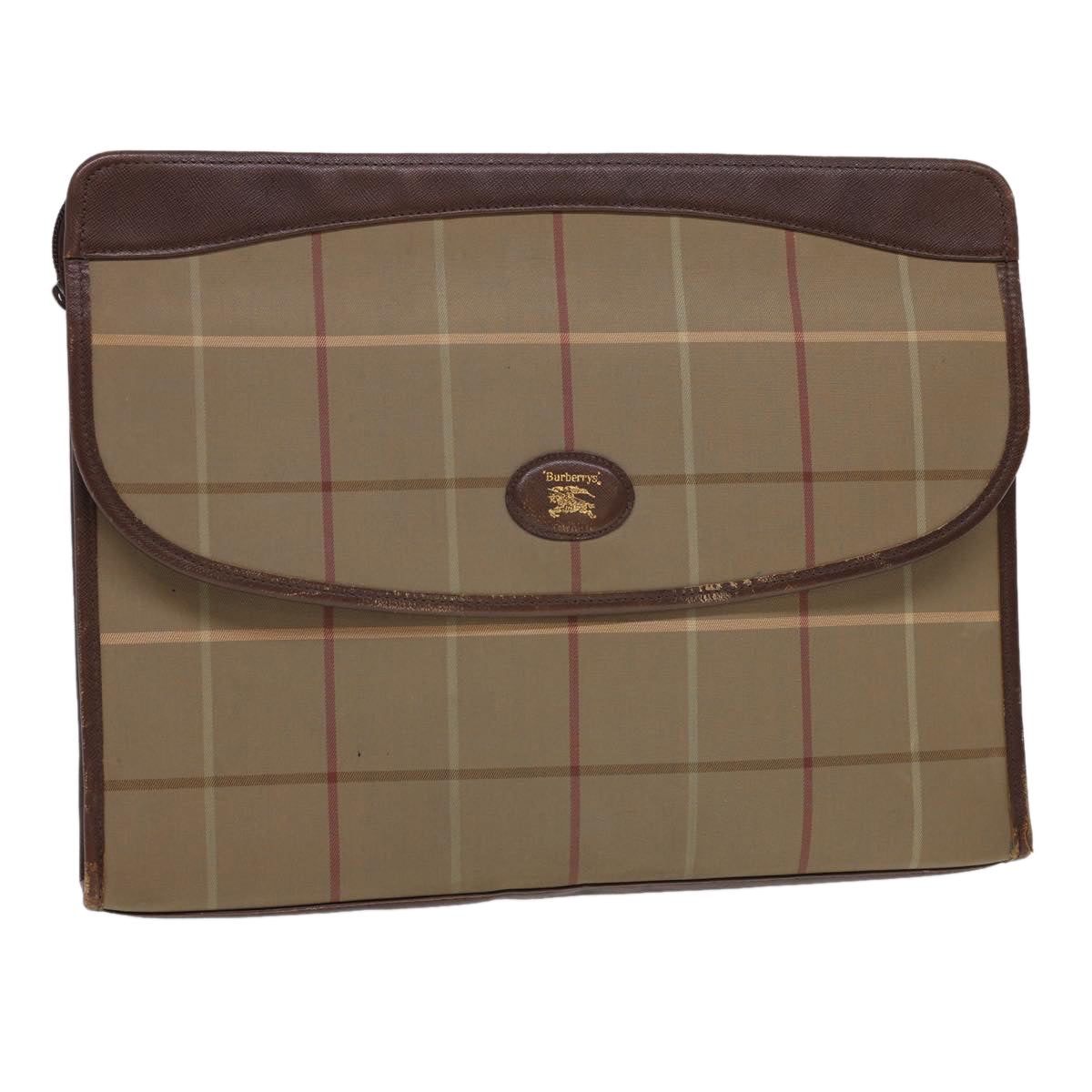 Luxury BurberrySs Nova Check Clutch Bag Nylon Beige Auth bs4852
