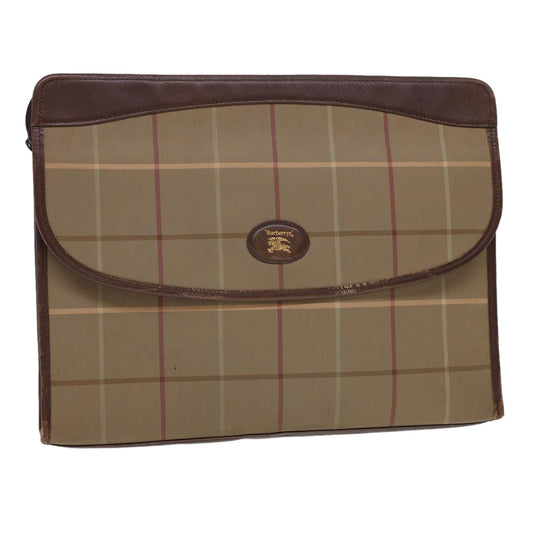 Luxury BurberrySs Nova Check Clutch Bag Nylon Beige Auth bs4852
