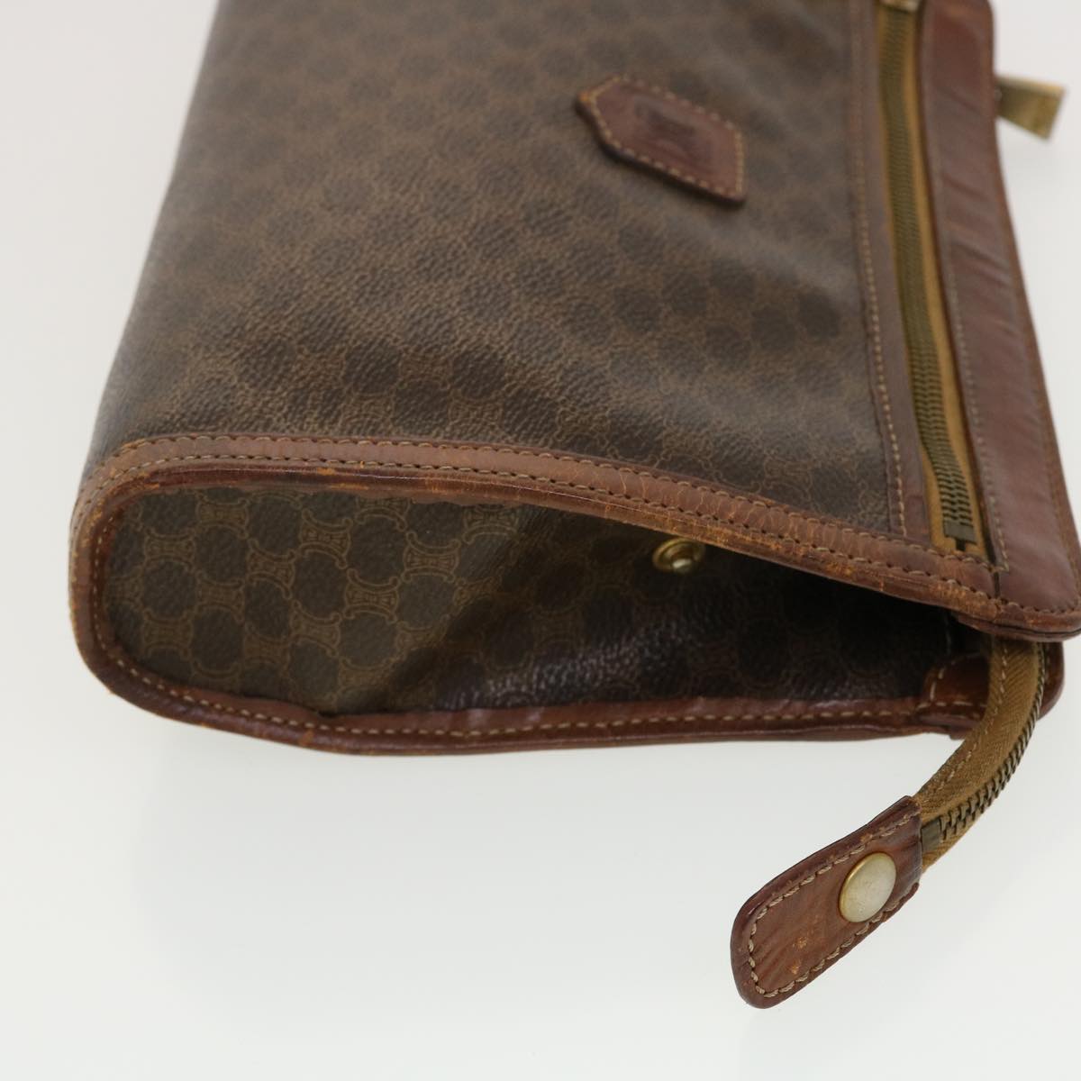 Luxury CELINE Macadam Canvas Clutch Bag PVC Leather Brown 5211