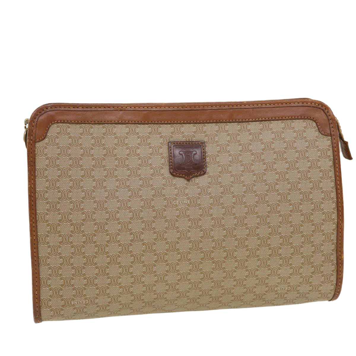 Luxury CELINE Macadam Canvas Clutch Bag PVC Leather Beige  5212